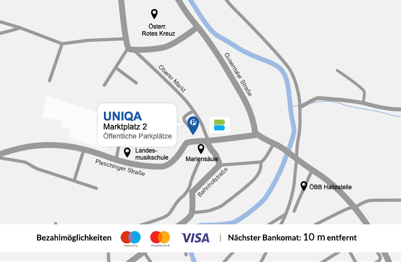 Eine detaillierte gezeichnete Karte der UNIQA Generalagentur Hauser & Partner